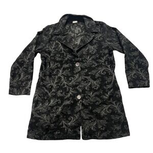 CMC Black Floral Tapestry Jacket Blazer Button Front Made in USA XL‎
